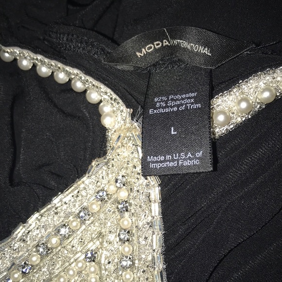 VS Moda International Diamond Pearl Cocktail Plunge Halter Dress - Picture 5 of 6